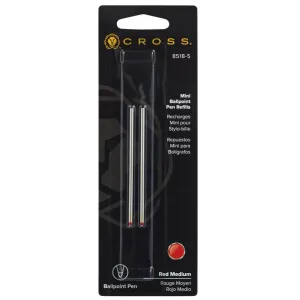 Cross Mini Ballpoint Pen Refill, Medium Red 2pk