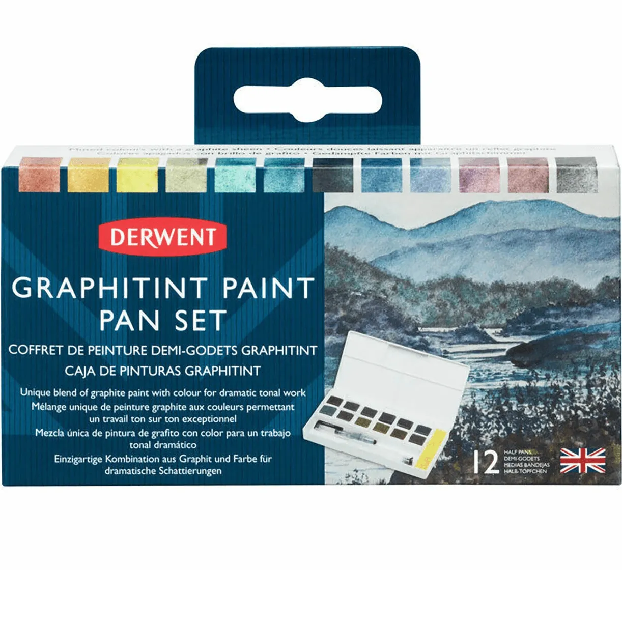 Derwent Graphitint Paint Pan Assorted Colours Set 12   Waterbrush