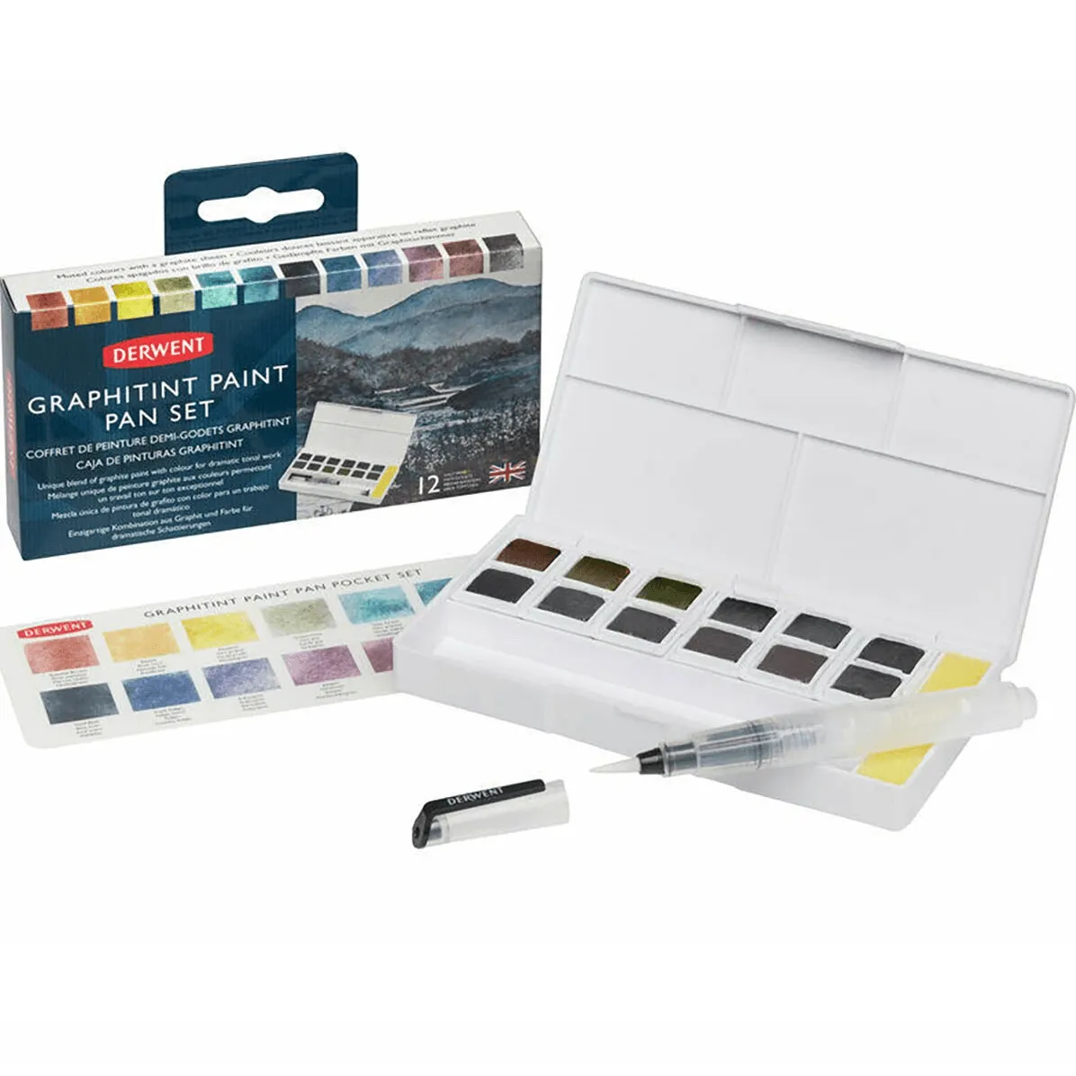 Derwent Graphitint Paint Pan Assorted Colours Set 12   Waterbrush