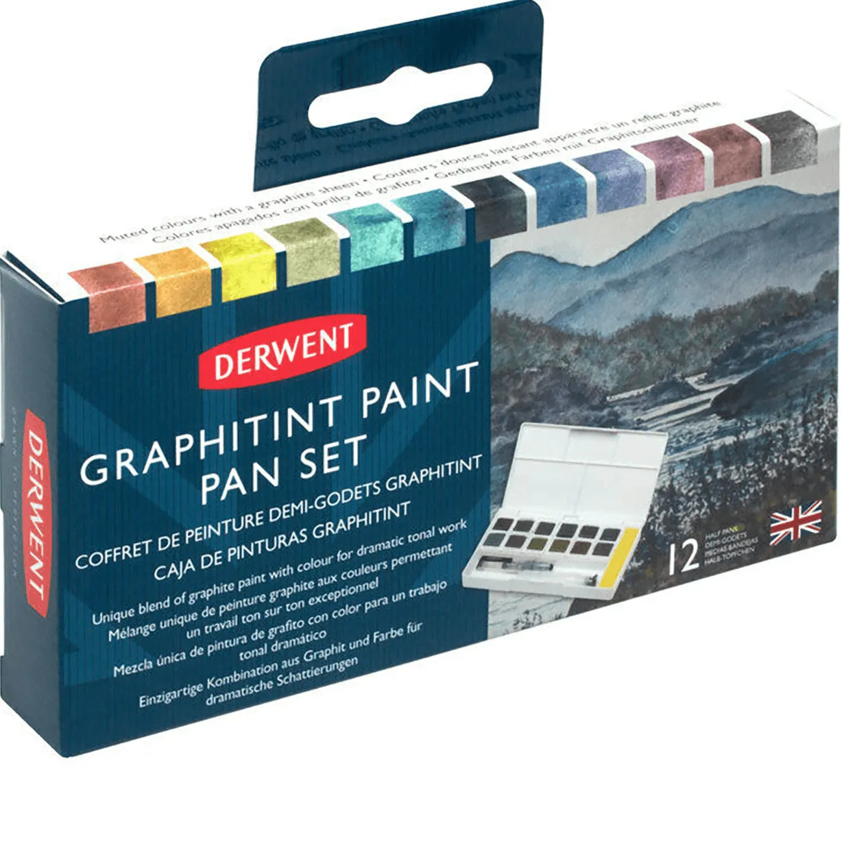 Derwent Graphitint Paint Pan Assorted Colours Set 12   Waterbrush