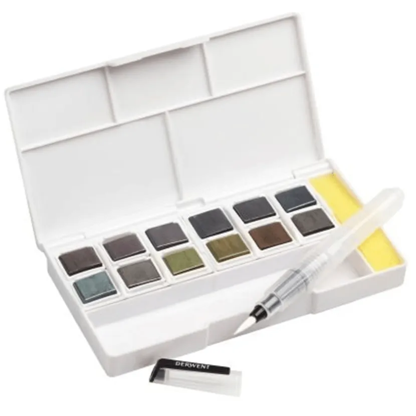 Derwent Graphitint Paint Pan Assorted Colours Set 12   Waterbrush