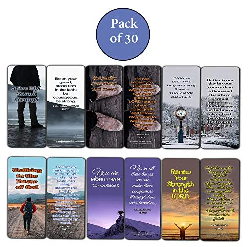 Devotional Bible Verses for Men Bookmarks (30 Pack) - Handy Life Changing Bible Texts and Quotes That Are Very Uplifting Perfect for Daily Devotional for Men