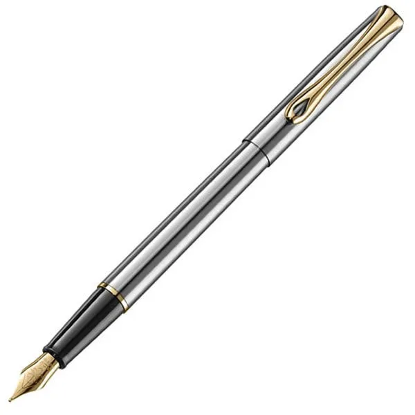 Diplomat Traveller Stainless Steel Gold Fountain Pen
