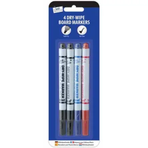 Dry Wipe Markers - 4 Pack Bullet Tip Assorted Colours Whiteboard Office School Supplies