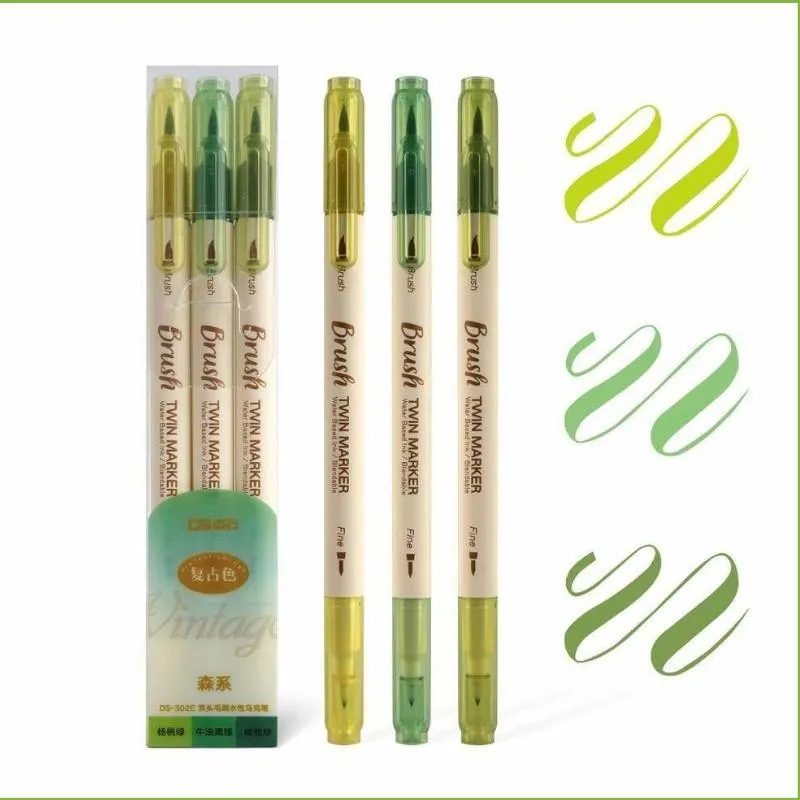 Dual-Tip Brush Pen Set - Vintage Twin Marker