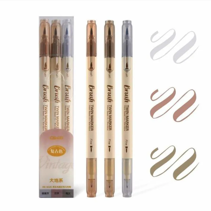 Dual-Tip Brush Pen Set - Vintage Twin Marker