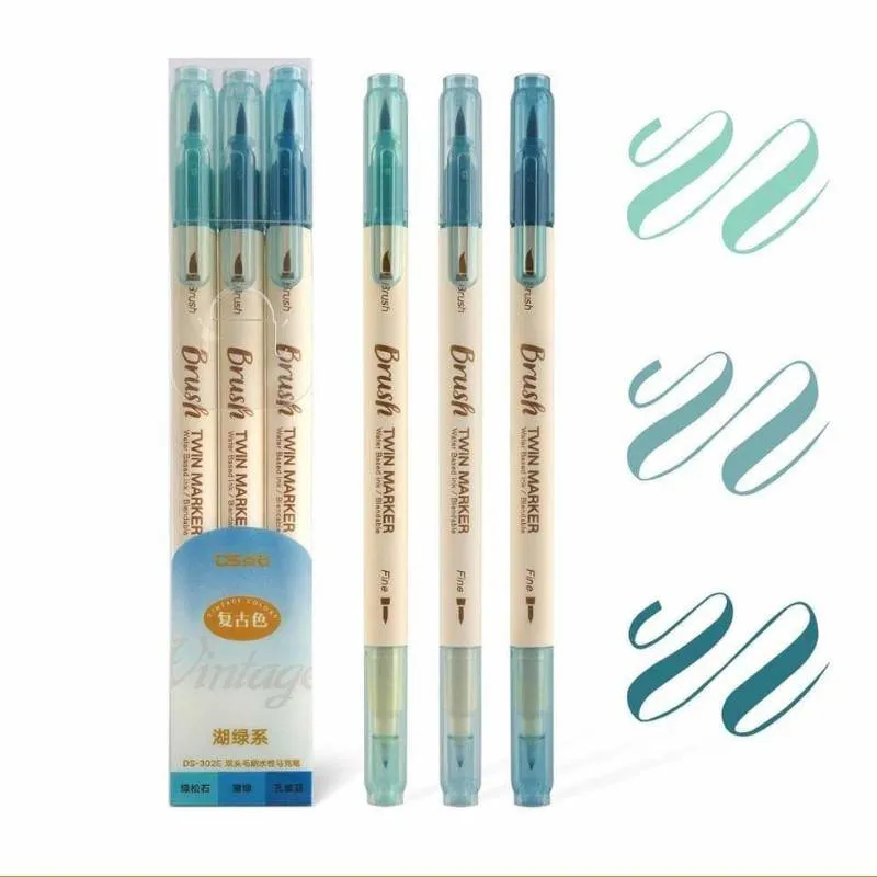 Dual-Tip Brush Pen Set - Vintage Twin Marker
