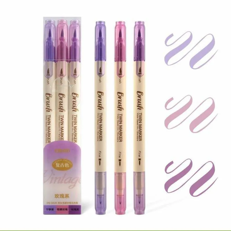 Dual-Tip Brush Pen Set - Vintage Twin Marker
