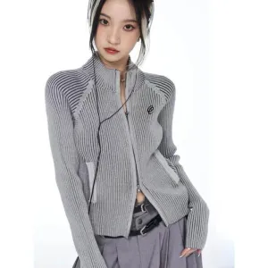 Embroidered Y2K Aesthetic Zipper Cardigan