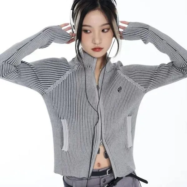 Embroidered Y2K Aesthetic Zipper Cardigan