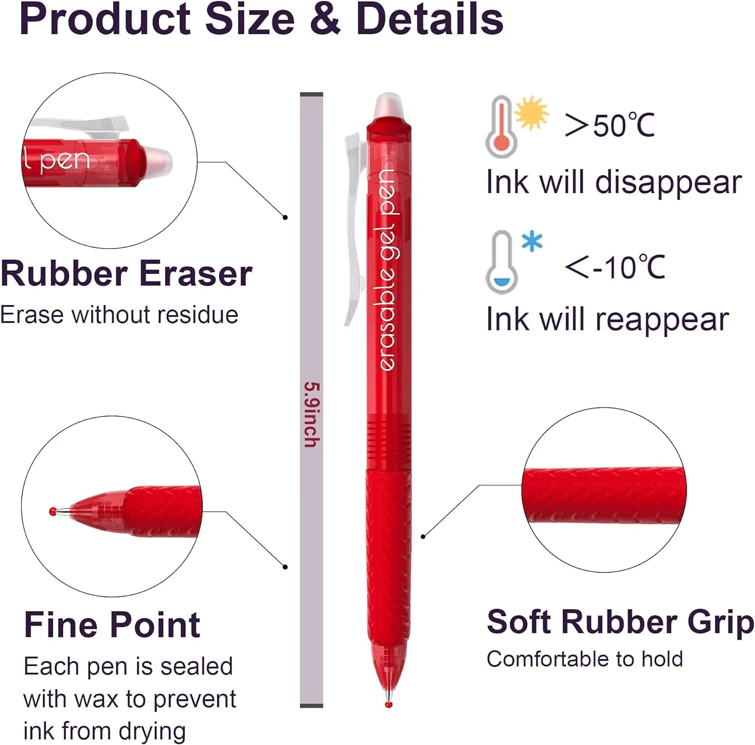 Erasable Gel Pens - Set of 15 Red