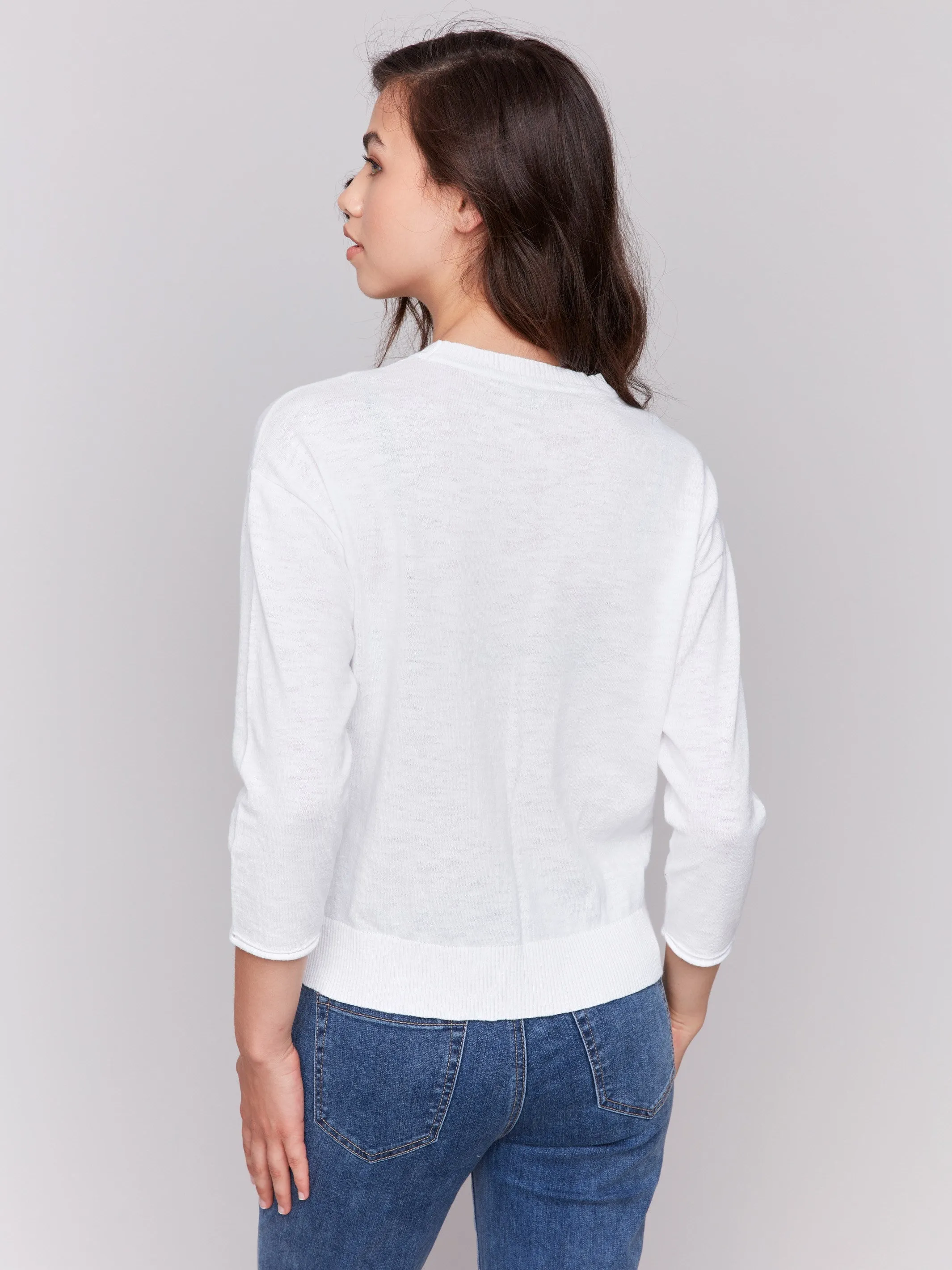 Floral Denim Patch Cotton Sweater - Patches