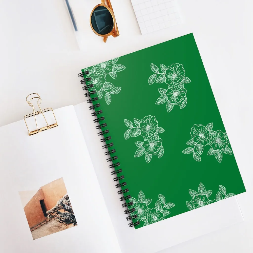 floral green/white Spiral Notebook - Ruled Line