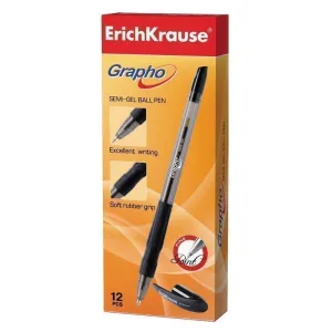 Grapho Semi-Gel Ballpoint Pens Black - 12 Pack Smooth Writing Office Stationery Essential