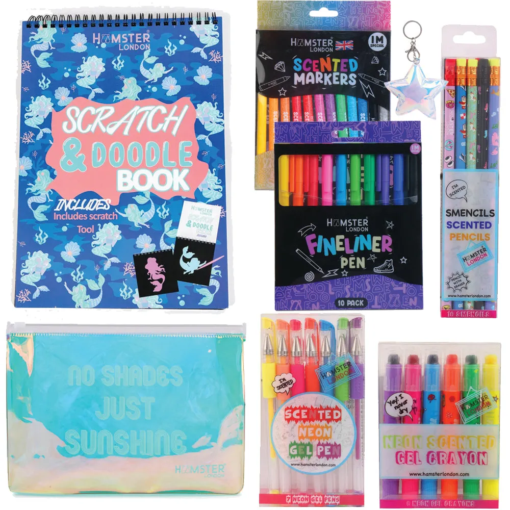 Hamster London Gift Hamper  Stationery Set Mix Unicorn   Fineliner   Scented Markers   Gel Pen   Crayon   Pouches   Key Chain