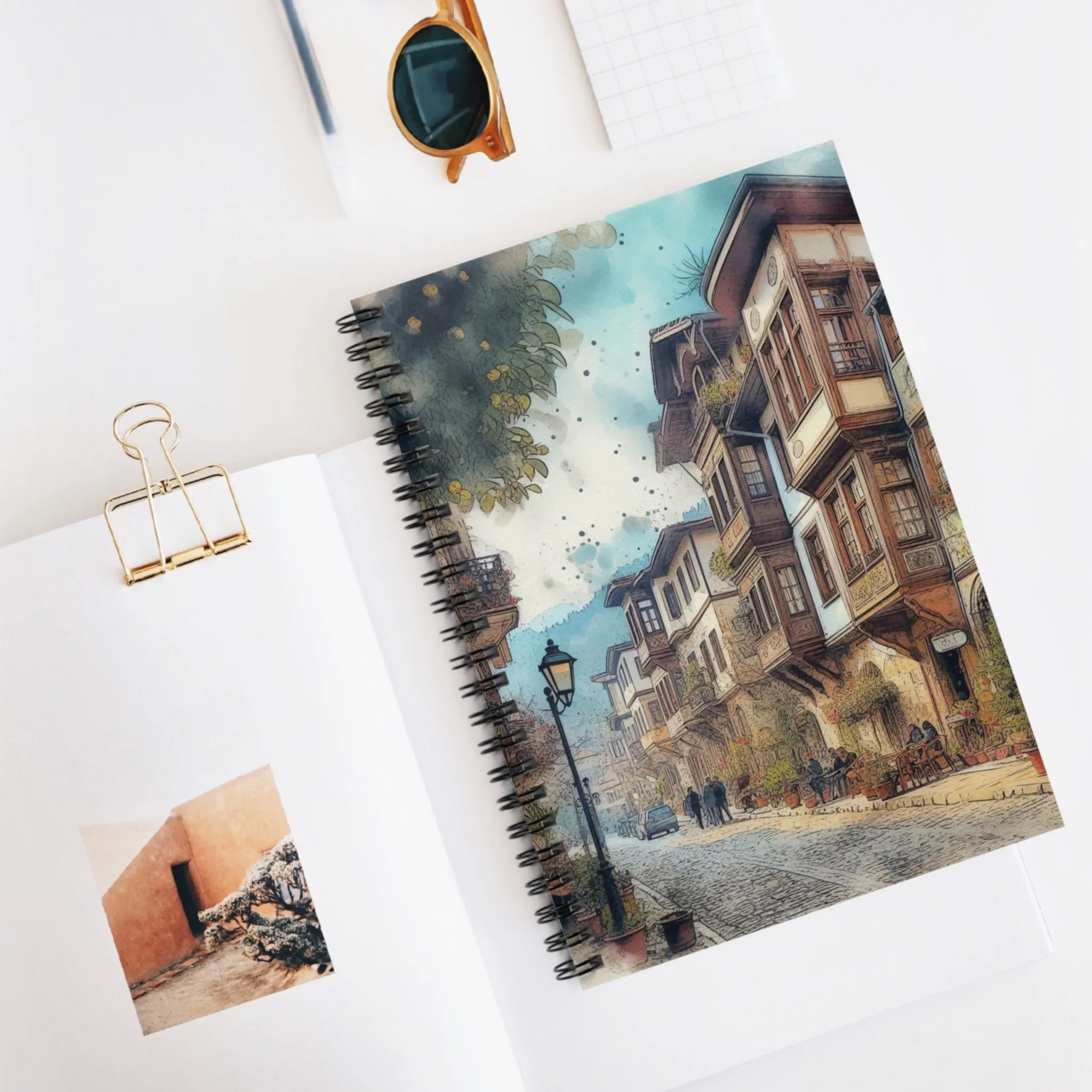 Historical and cultural street with a wooden house Spiral Notebook - Ruled Line