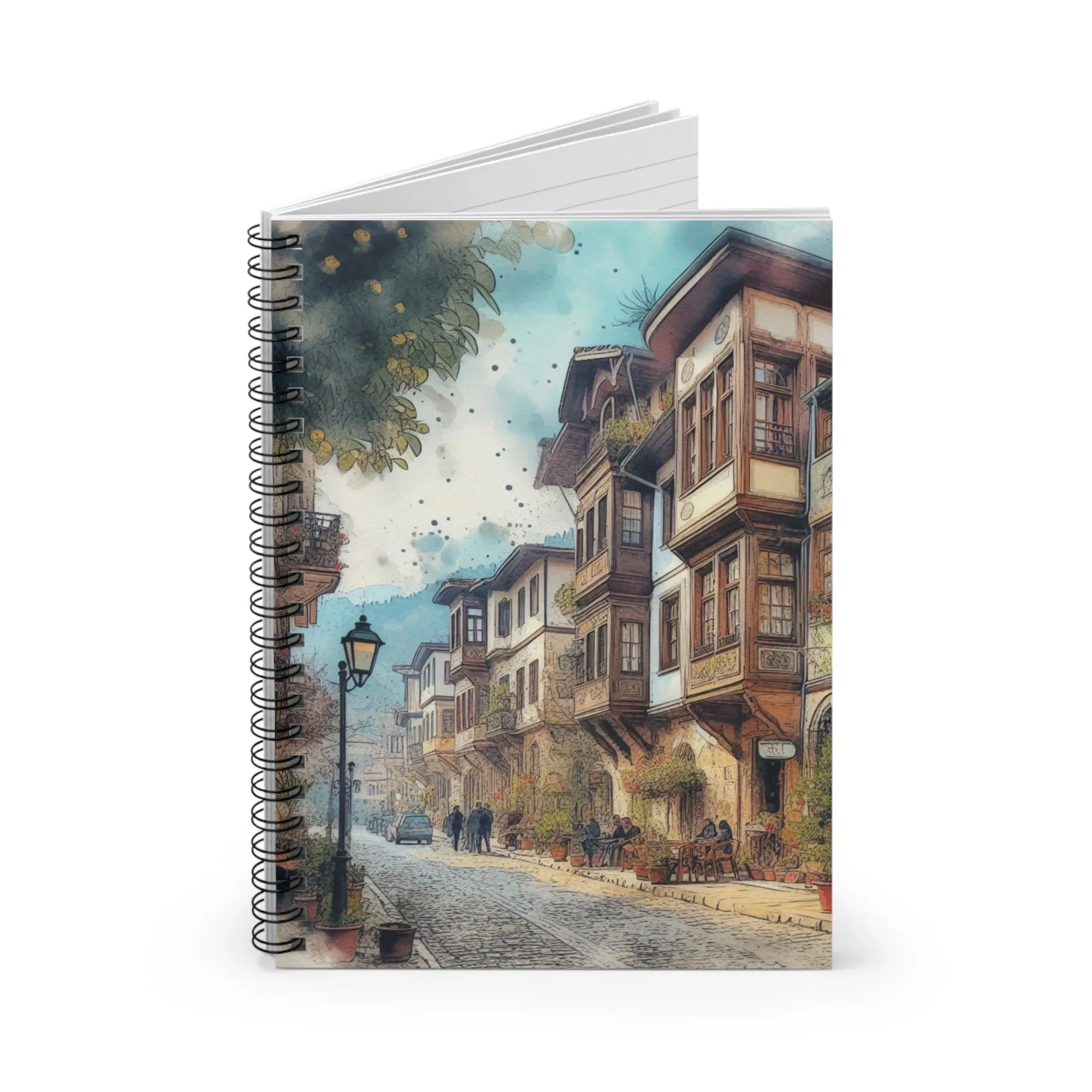 Historical and cultural street with a wooden house Spiral Notebook - Ruled Line
