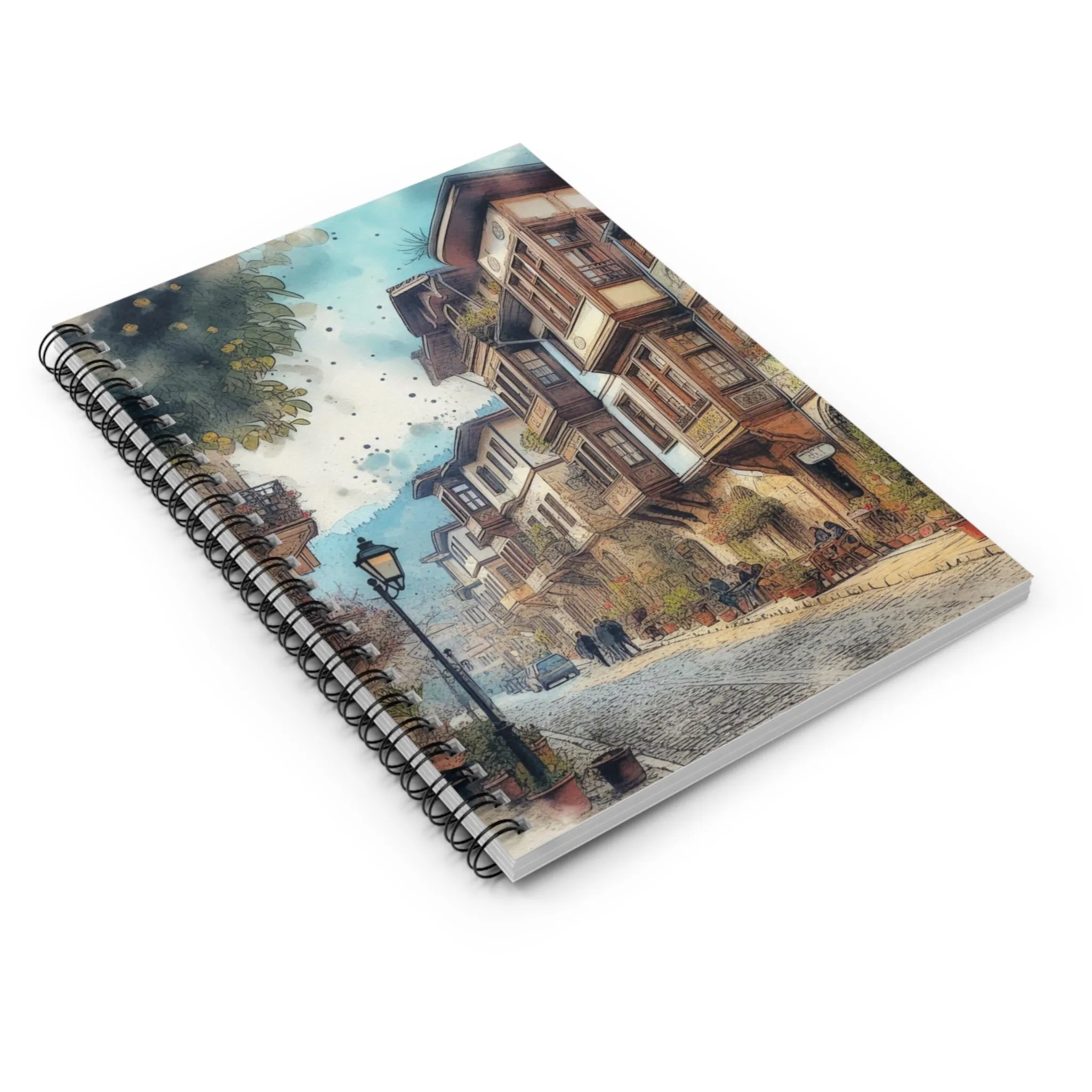 Historical and cultural street with a wooden house Spiral Notebook - Ruled Line
