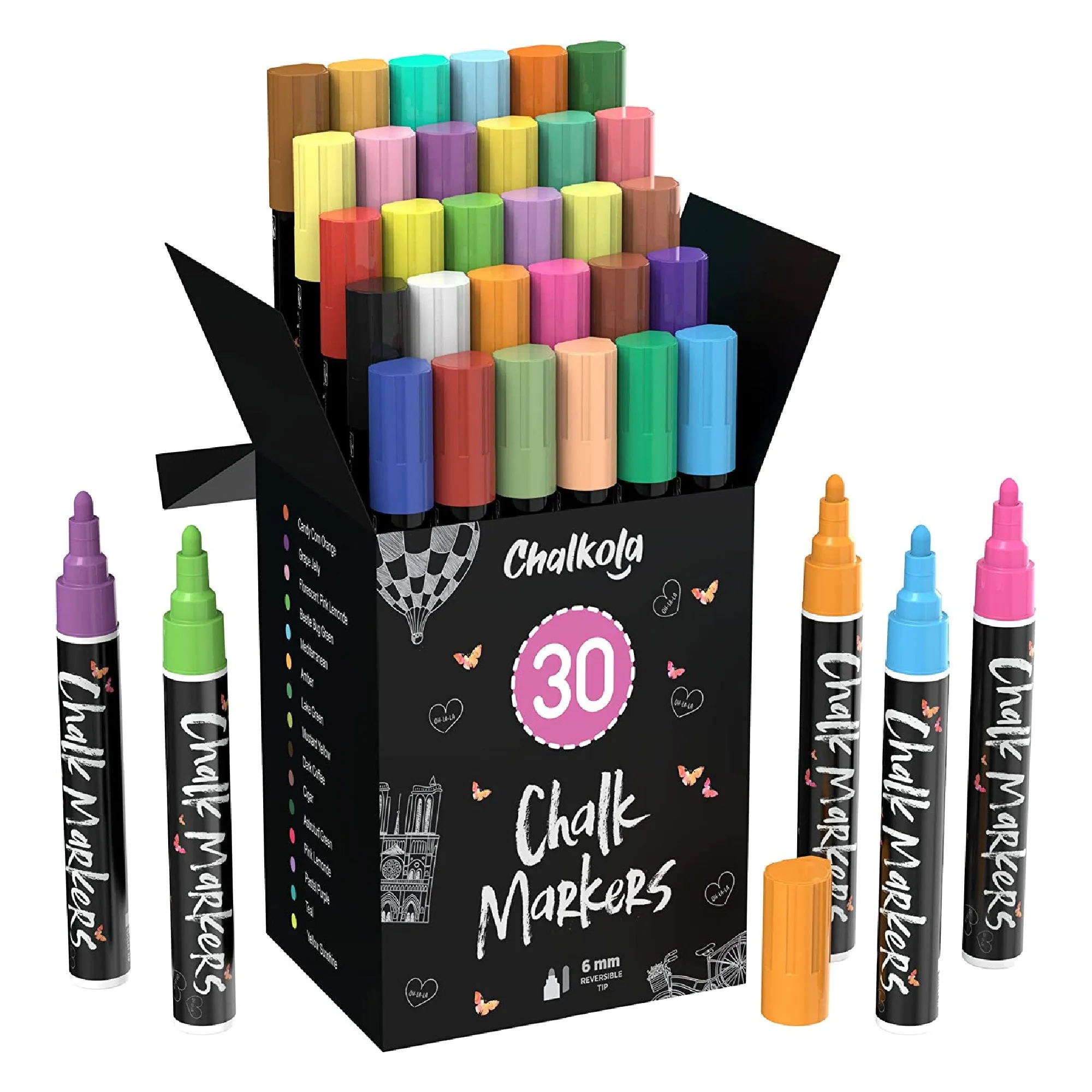 Liquid Chalk Pens | Pastel   Neon Chalk Markers | Erasable Dry Erase Pen For Whiteboards | Pack Of 30 | 6Mm