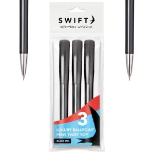 Luxury Twist Black Pens - 3 Pack Smooth Writing Black Ink Writing