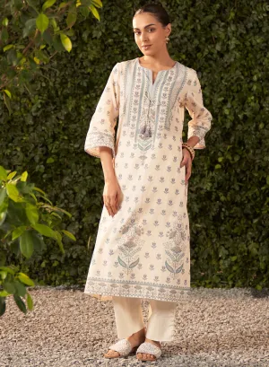 Maya Navy Blue Floral Printed Long Kurta for Women