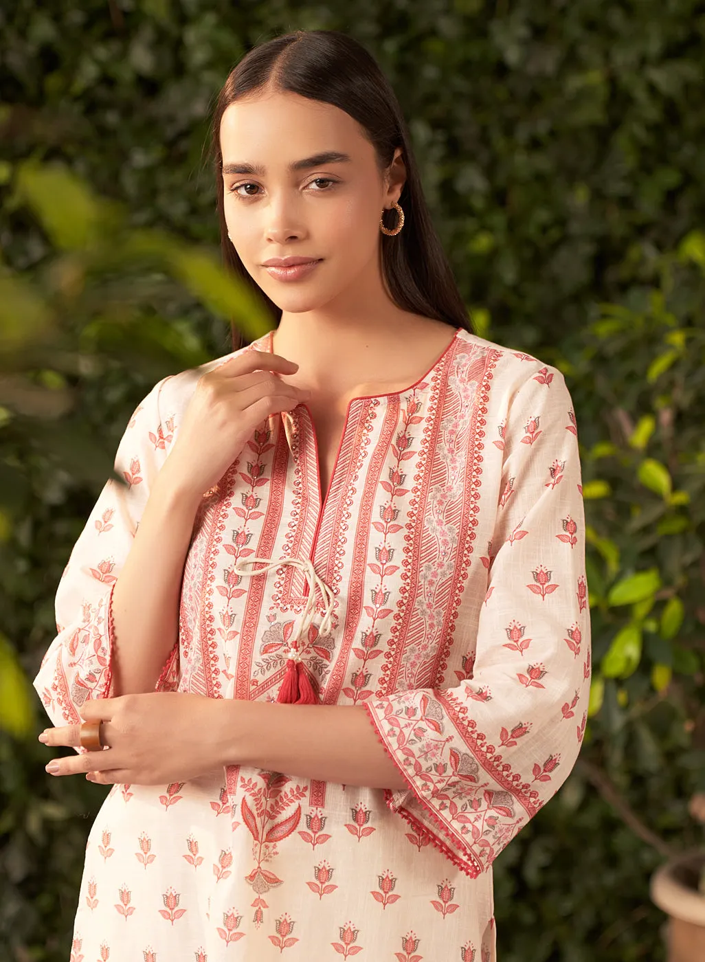 Maya Pink Floral Printed Long Kurta for Women