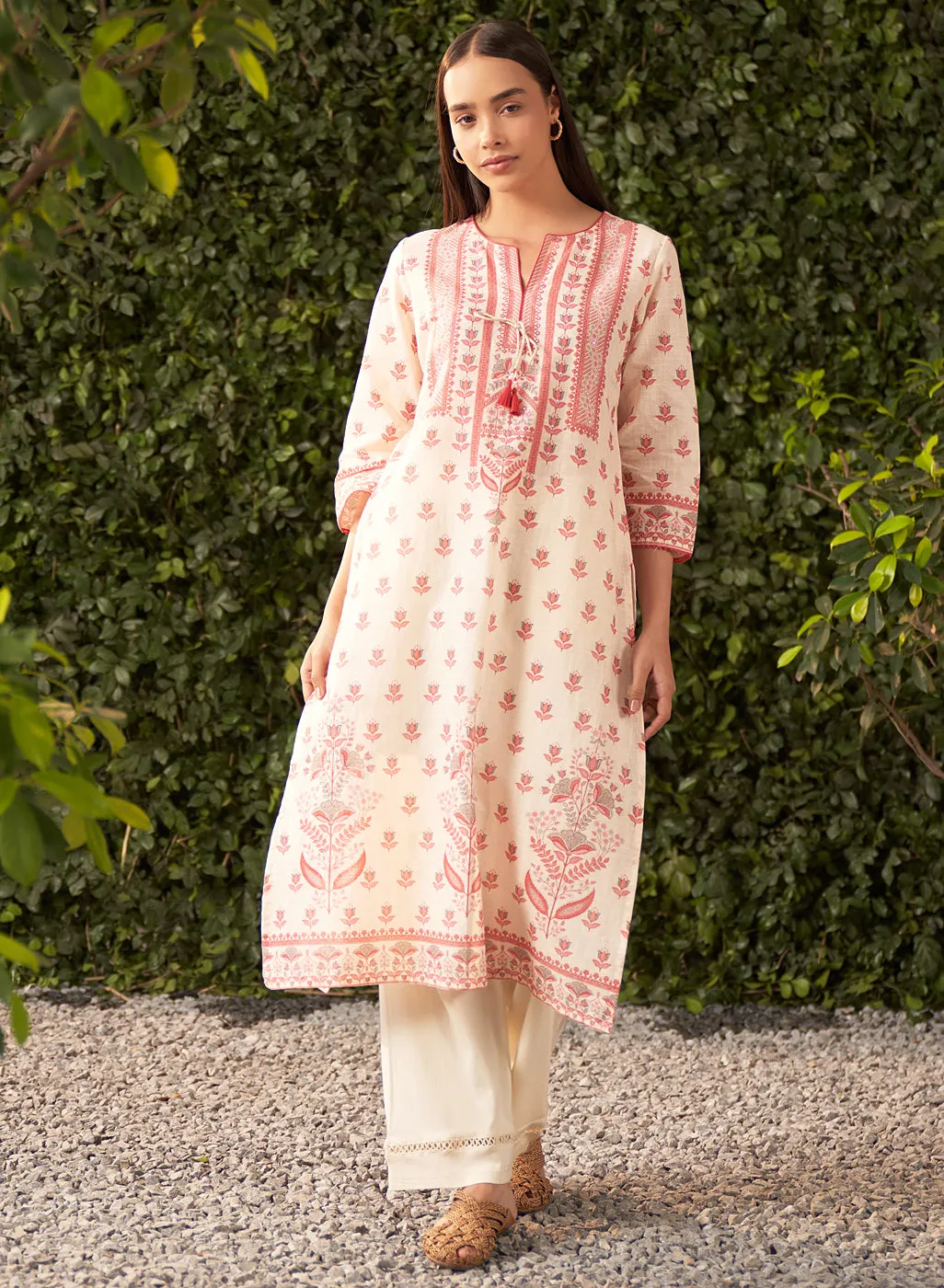 Maya Pink Floral Printed Long Kurta for Women
