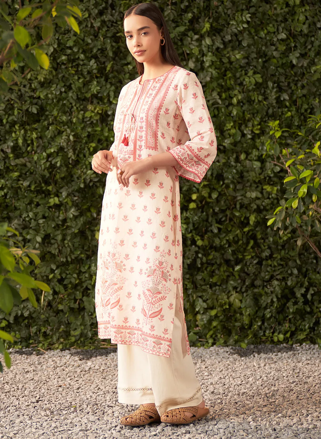 Maya Pink Floral Printed Long Kurta for Women