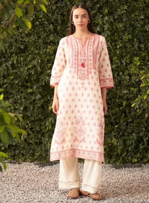 Maya Pink Floral Printed Long Kurta for Women