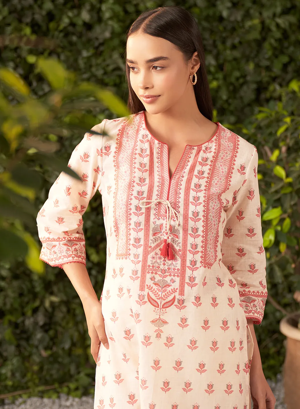 Maya Pink Floral Printed Long Kurta for Women