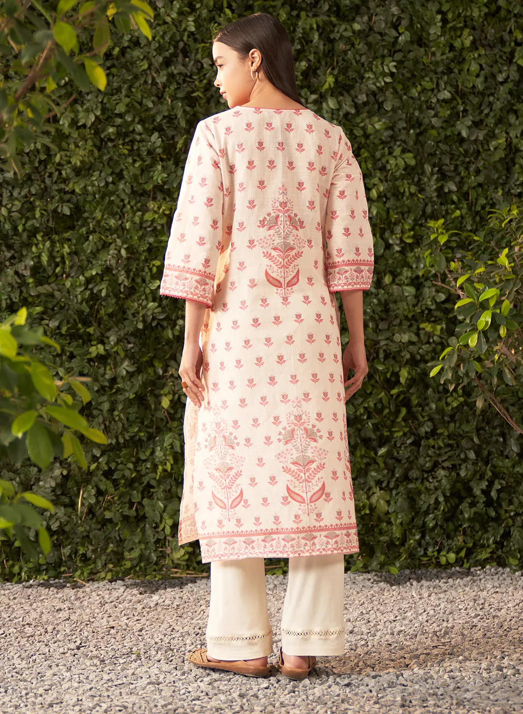 Maya Pink Floral Printed Long Kurta for Women