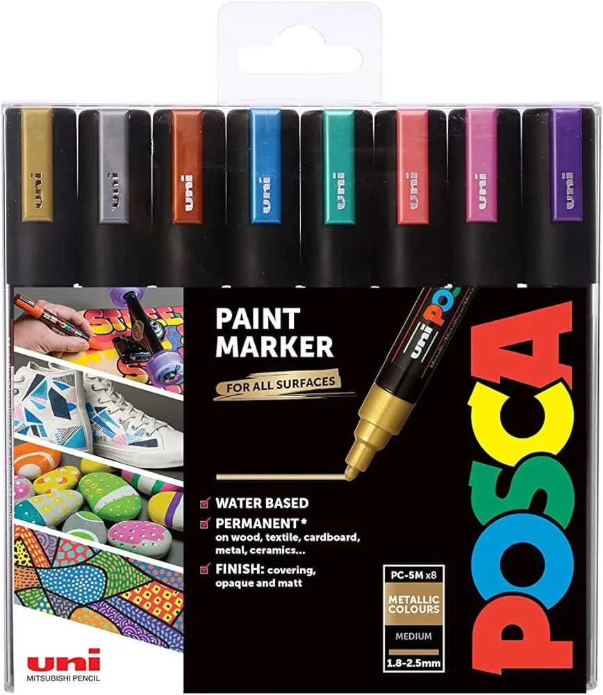 Mitsubishi 5M Uni Posca Bullet Tip Matelic Colors Marker 8 Pcs Pack