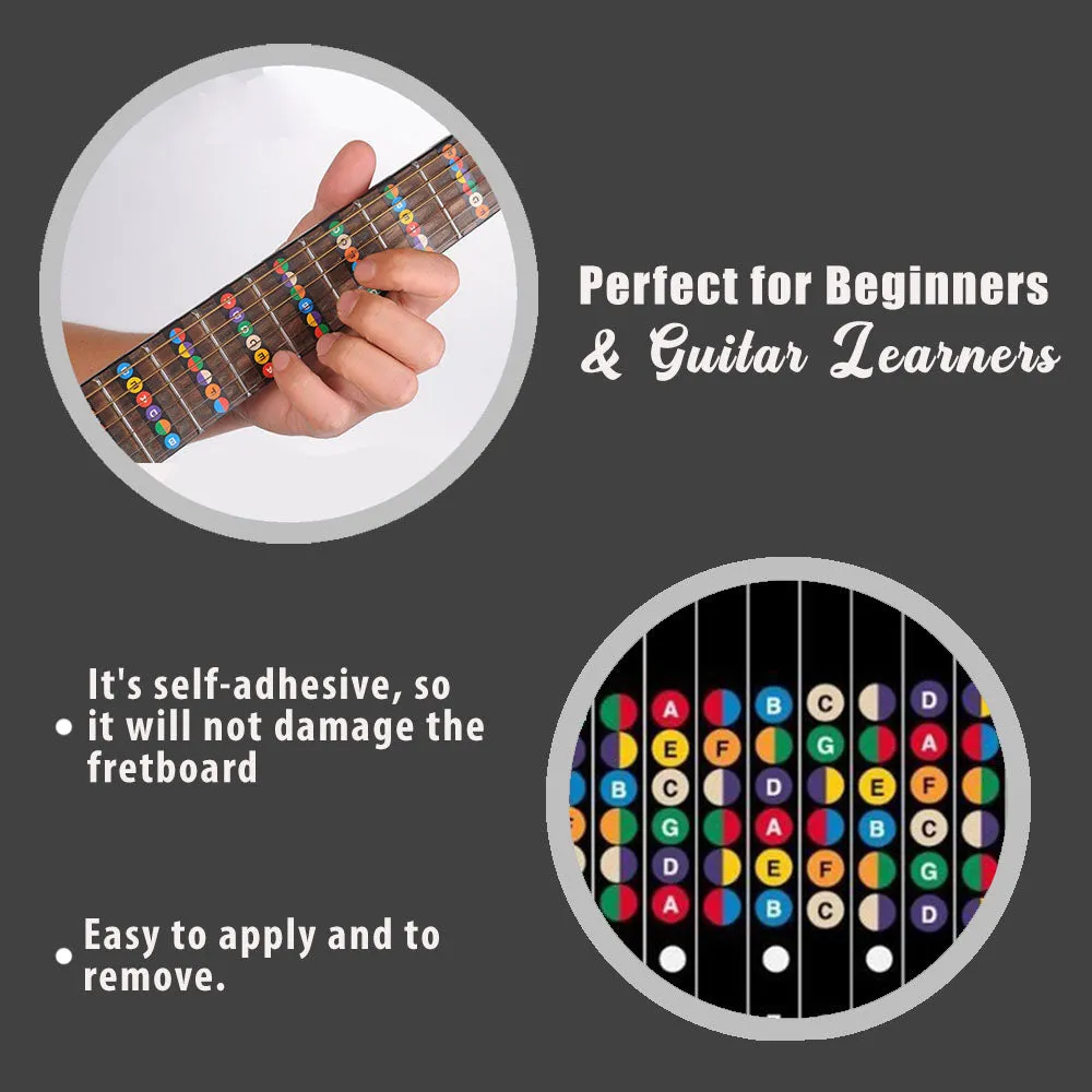 NewEights Guitar Fretboard Note Decals Sticker Color Coded Guide (2-Pack) for Guitar Beginners Gift - FREE 1 Guitar Pick - Cool Gifts for Men Women Youth Guitarists - For Electric & Acoustic Guitars