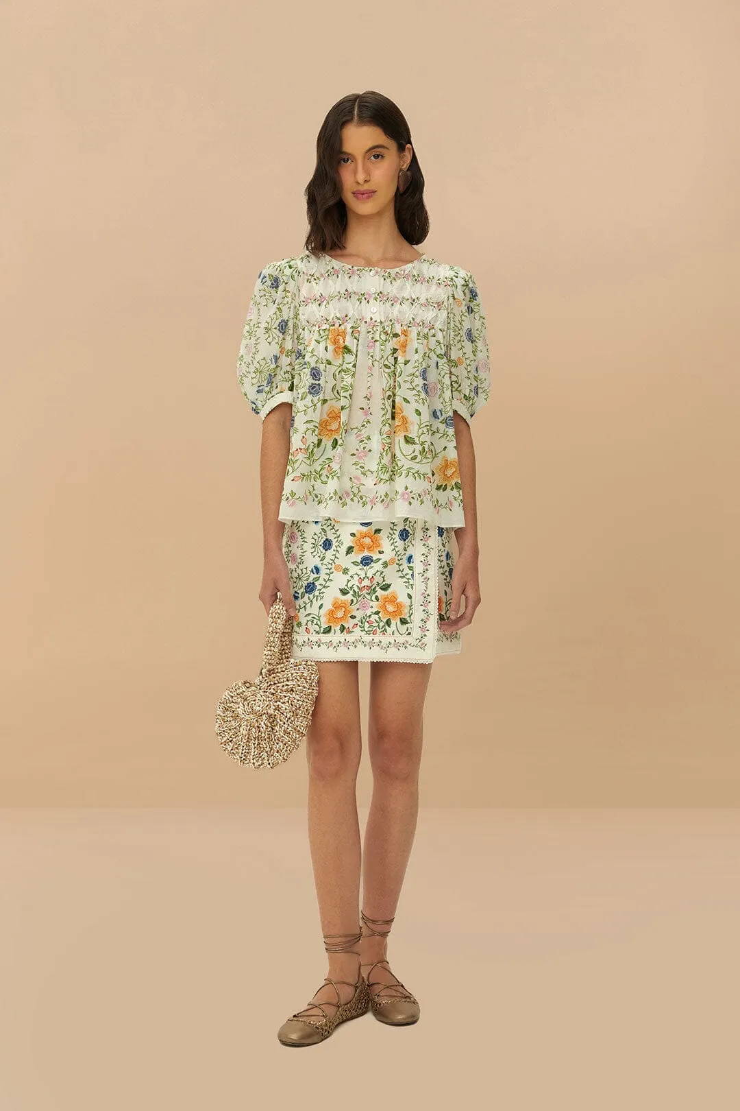 Off-White Folk Floral Short Sleeve Blouse
