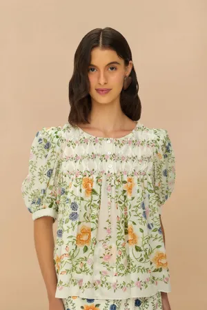 Off-White Folk Floral Short Sleeve Blouse