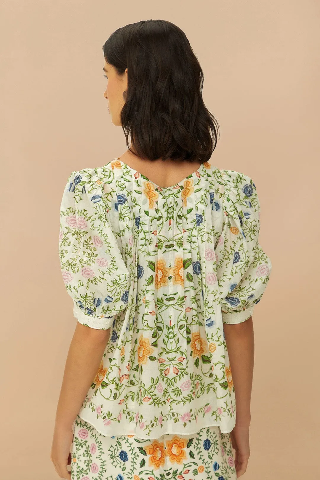 Off-White Folk Floral Short Sleeve Blouse
