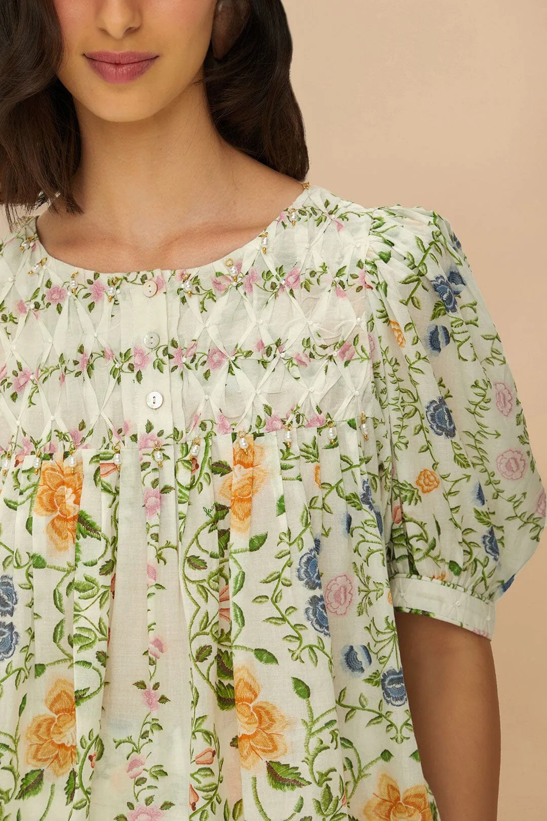 Off-White Folk Floral Short Sleeve Blouse