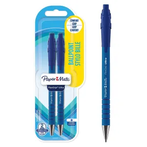 Paper Mate Flexgrip Ultra Retractable Ballpoint Pens - Blue Ink - Pack of 2