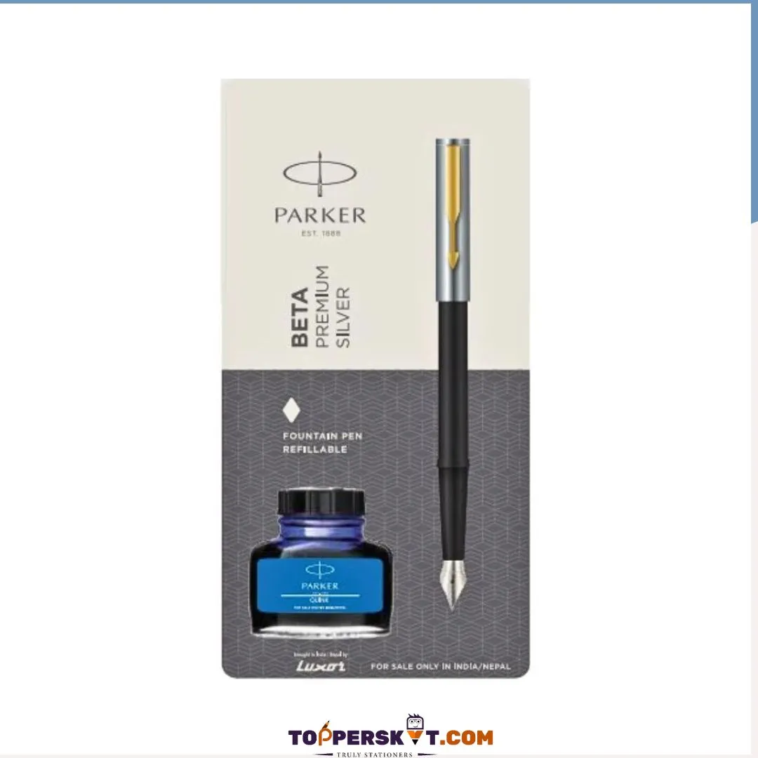Parker Beta Premium Fountain Pen with blue ink bottle (Pack of 1)