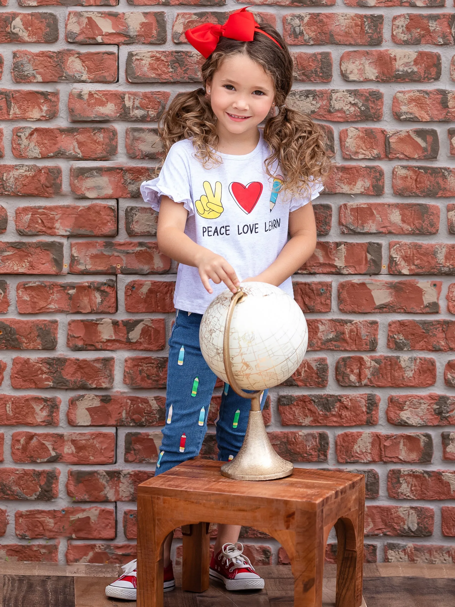 Peace, Love, Learn Pencil Applique Denim Jeans Set