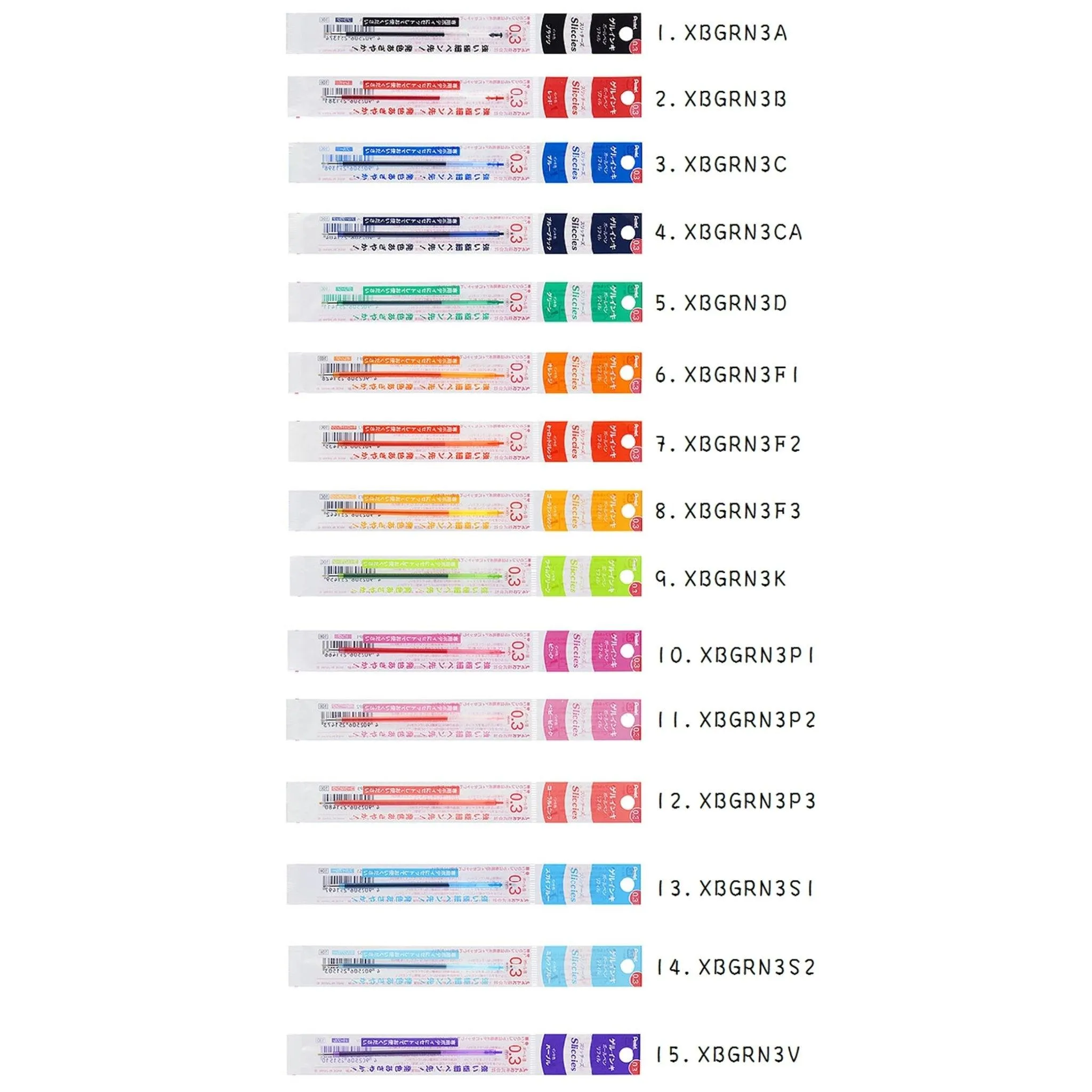 Pentel Sliccies Gel Pen Refill Colorful Refill Extra Fine Refill 0.3mm XBGRN3