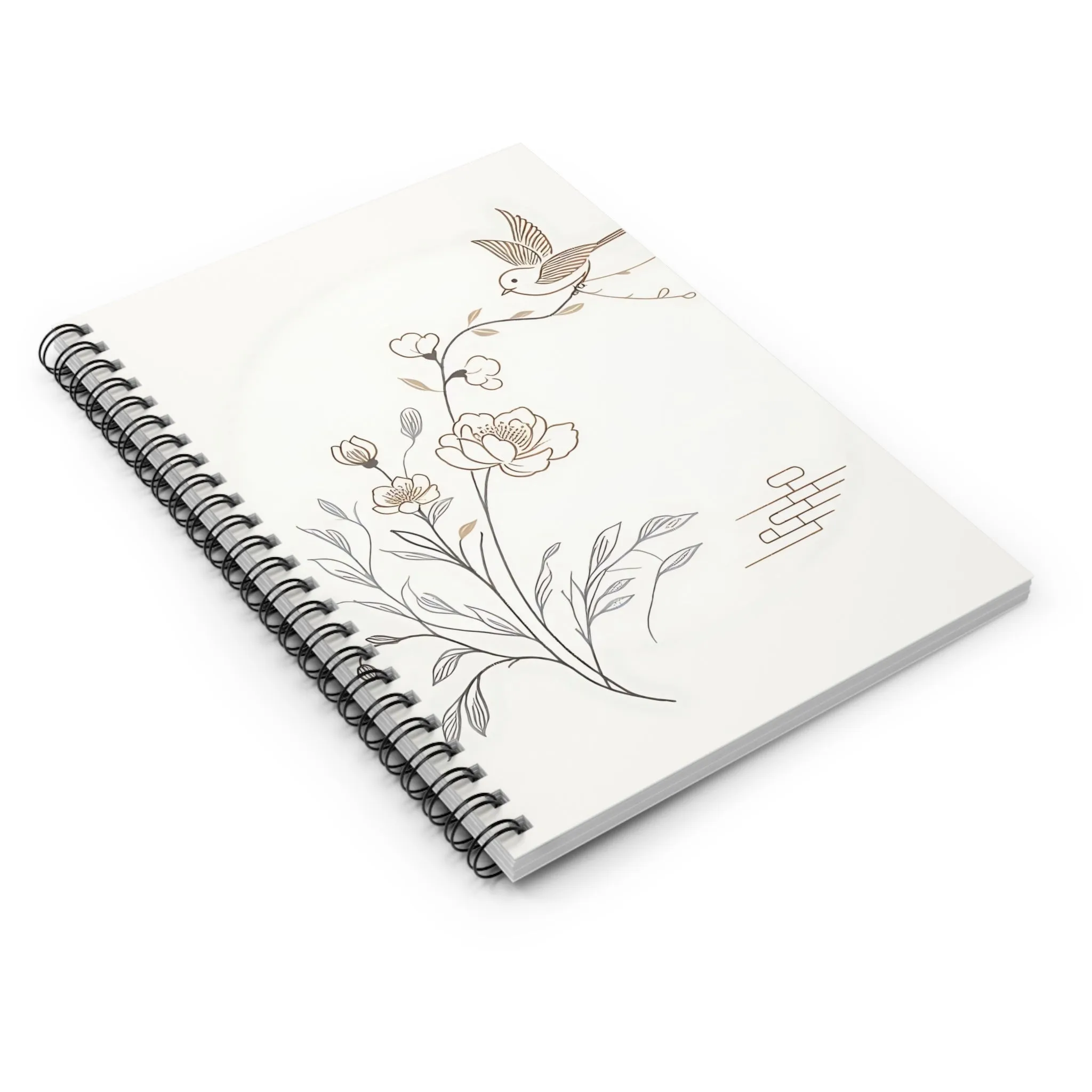 Pigeon landing on a flowering branch minimal design Spiral Notebook - Ruled Line