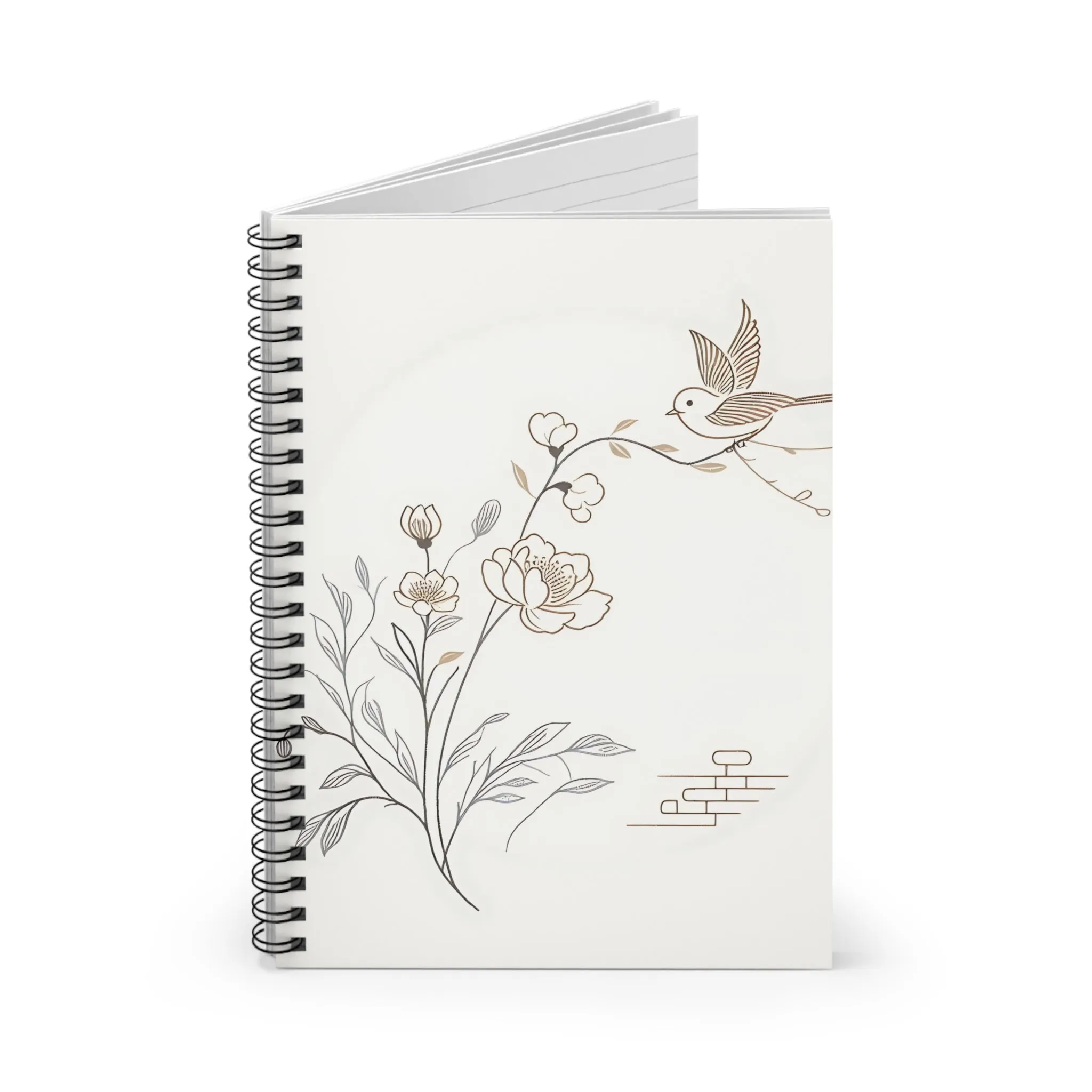 Pigeon landing on a flowering branch minimal design Spiral Notebook - Ruled Line