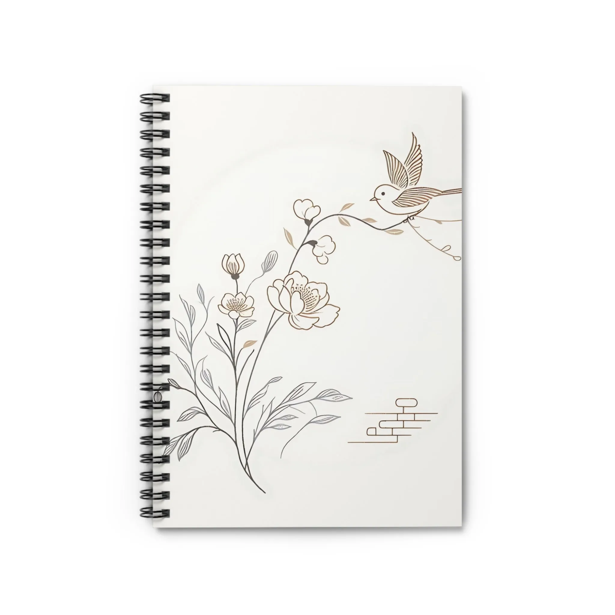 Pigeon landing on a flowering branch minimal design Spiral Notebook - Ruled Line