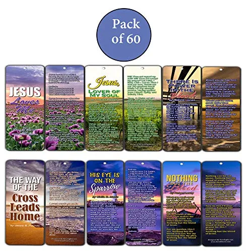 Popular Hymn Bookmarks Series 3 - Jesus Loves Me (60-Pack)- Christian Church Music Worship Gospel Songs - His Eye Is On The Sparrow - Wonderful Gifts for Men and Women