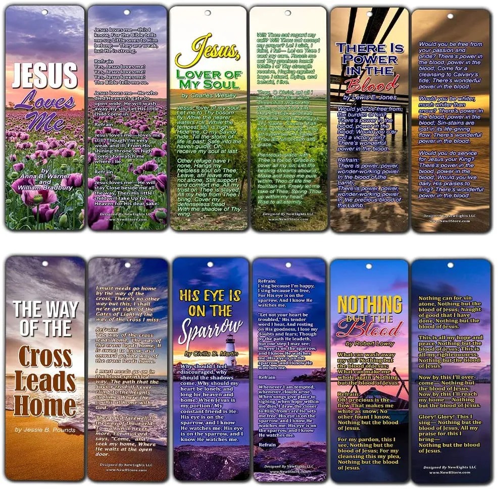 Popular Hymn Bookmarks Series 3 - Jesus Loves Me (60-Pack)- Christian Church Music Worship Gospel Songs - His Eye Is On The Sparrow - Wonderful Gifts for Men and Women