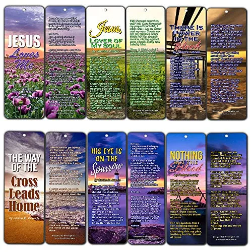 Popular Hymn Bookmarks Series 3 - Jesus Loves Me (60-Pack)- Christian Church Music Worship Gospel Songs - His Eye Is On The Sparrow - Wonderful Gifts for Men and Women