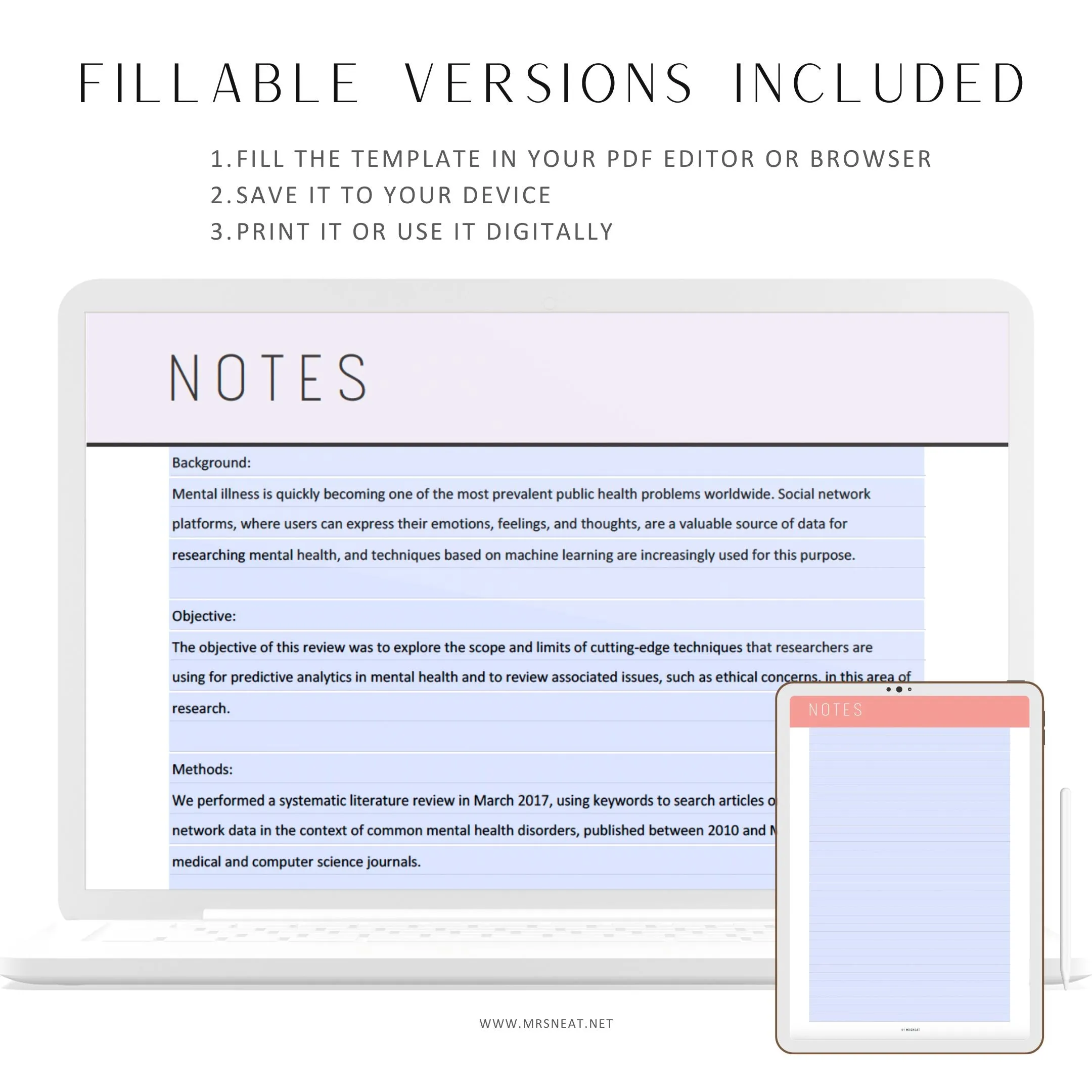 Printable Notes Page Template - M254
