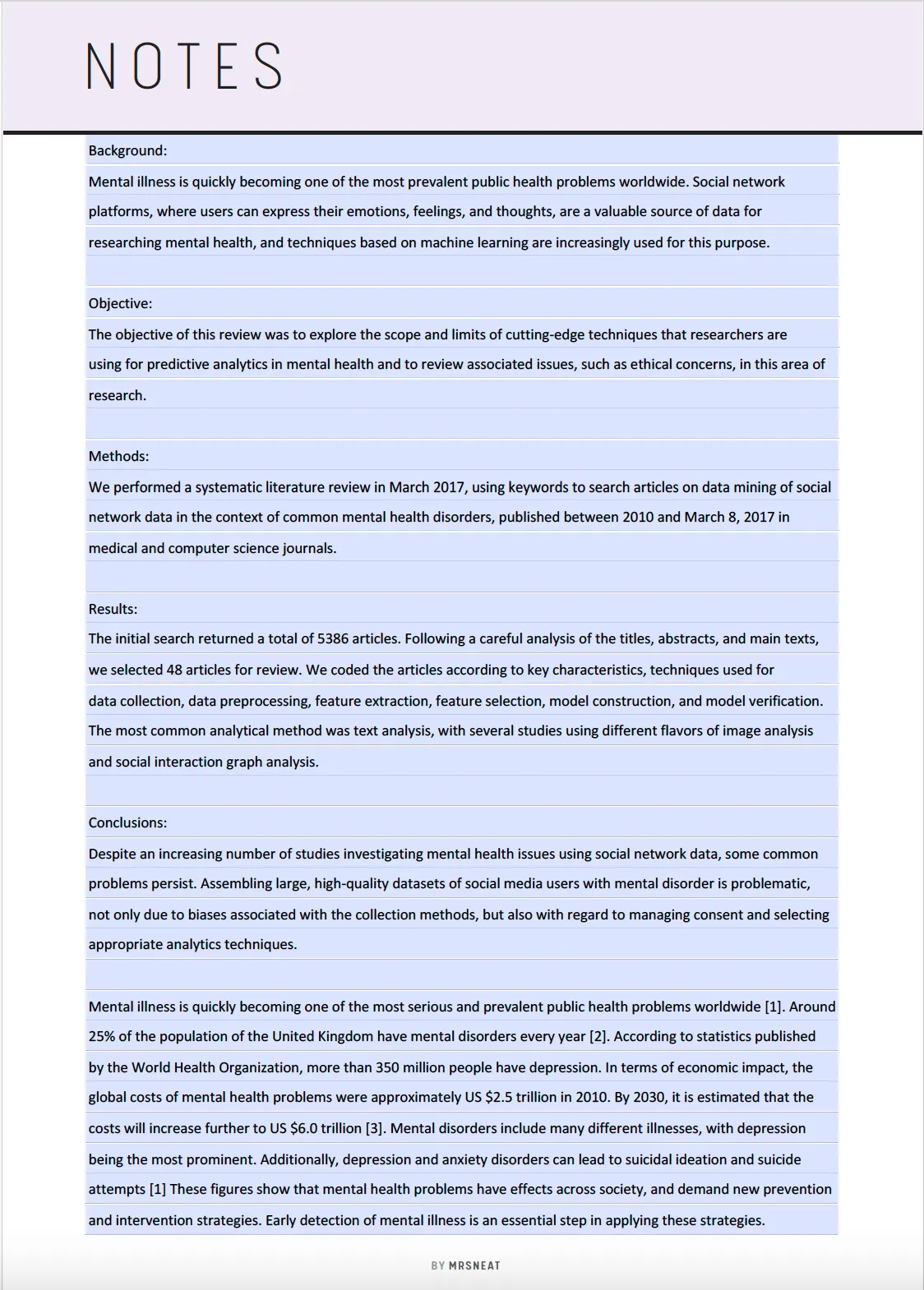 Printable Notes Page Template - M254
