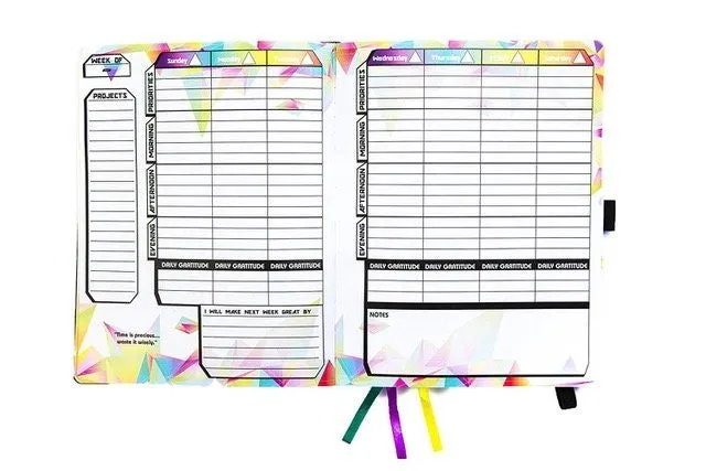 Prism Planner - Hardcover Daily Planner, Notebook, Undated, Meal Planner and Adult Coloring Book